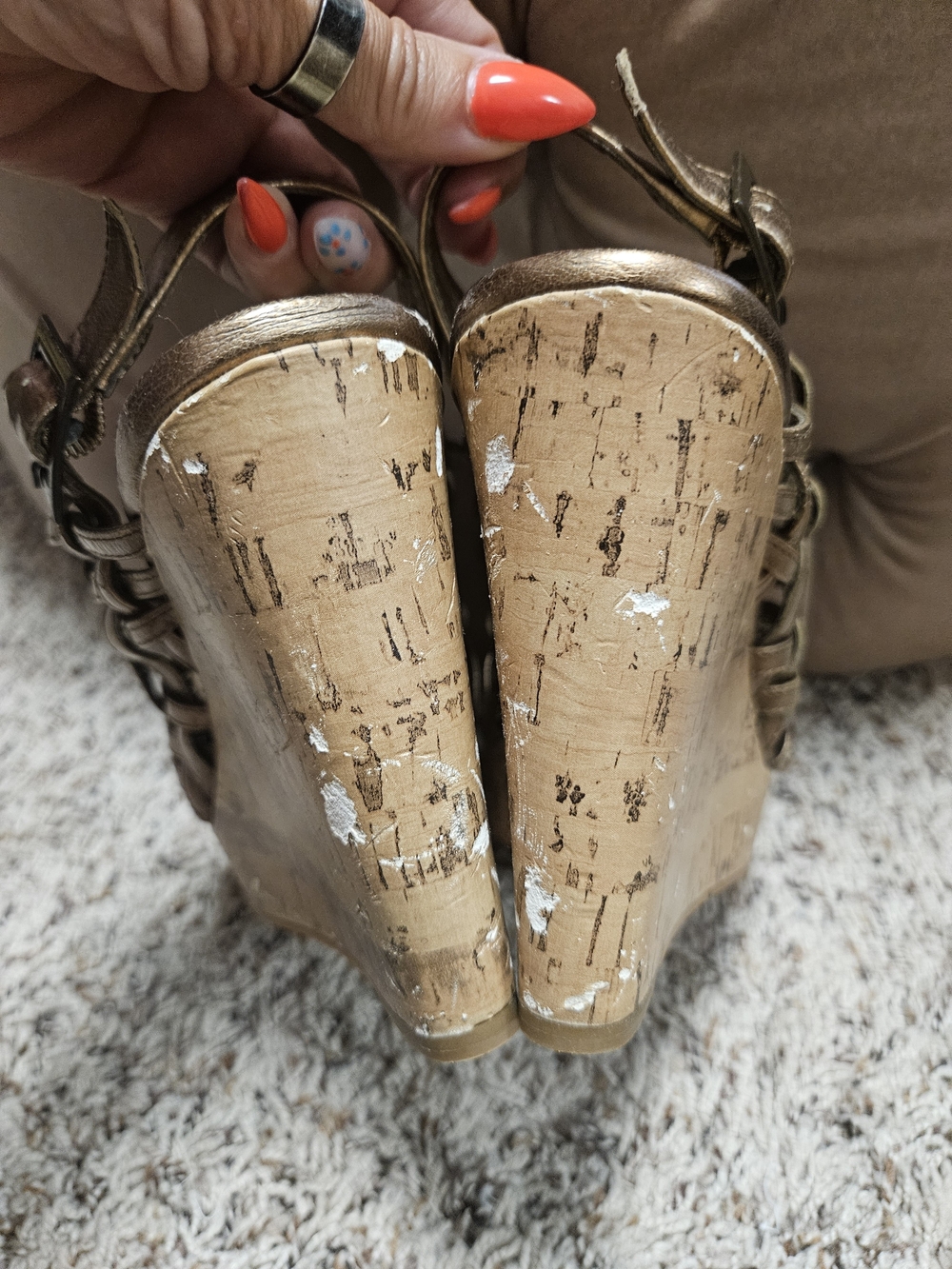 Bronze Woven Cork Wedge Sandals - Women - Picture 4 of 15